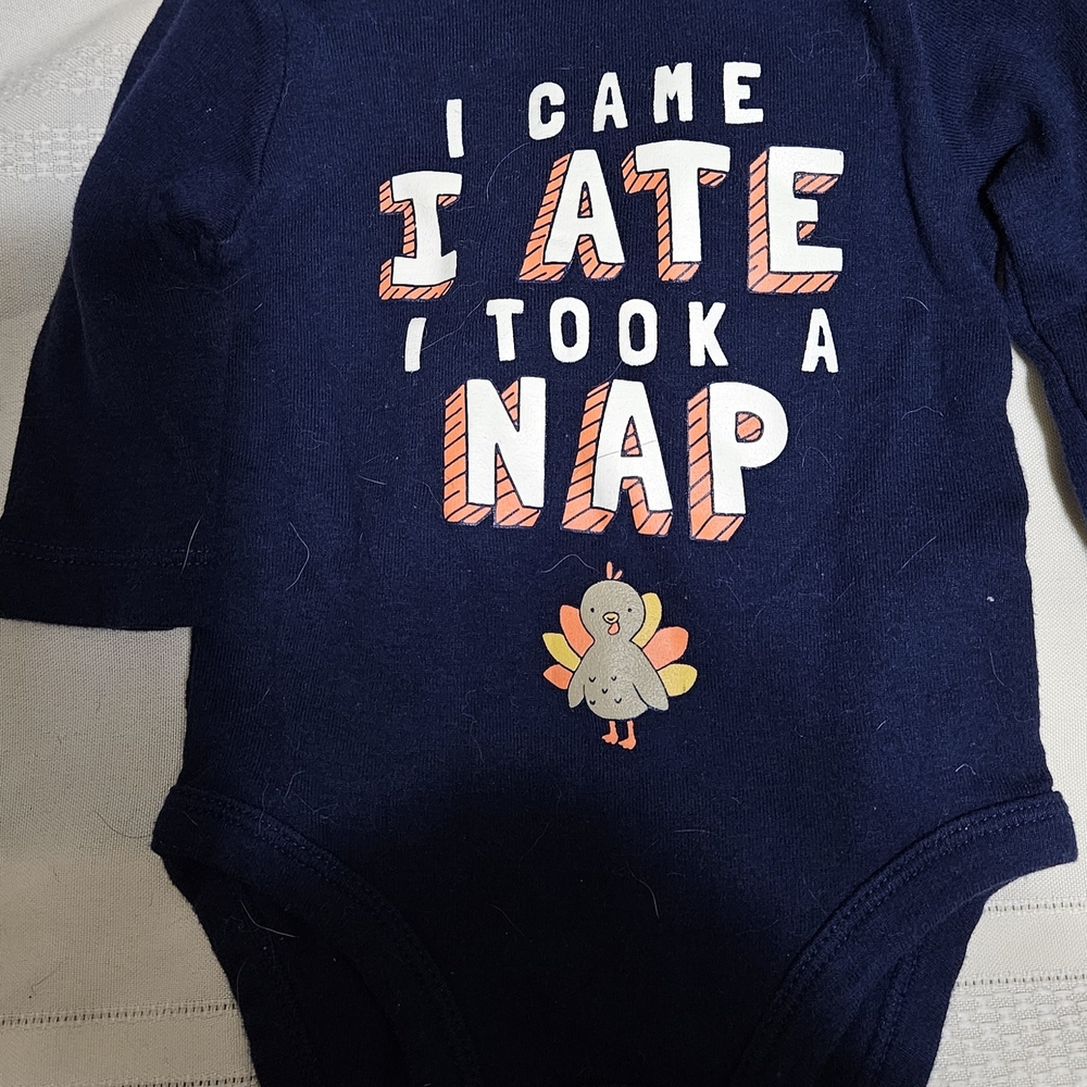 Carter's Navy Blue Bodysuit with Fun Text and Turkey